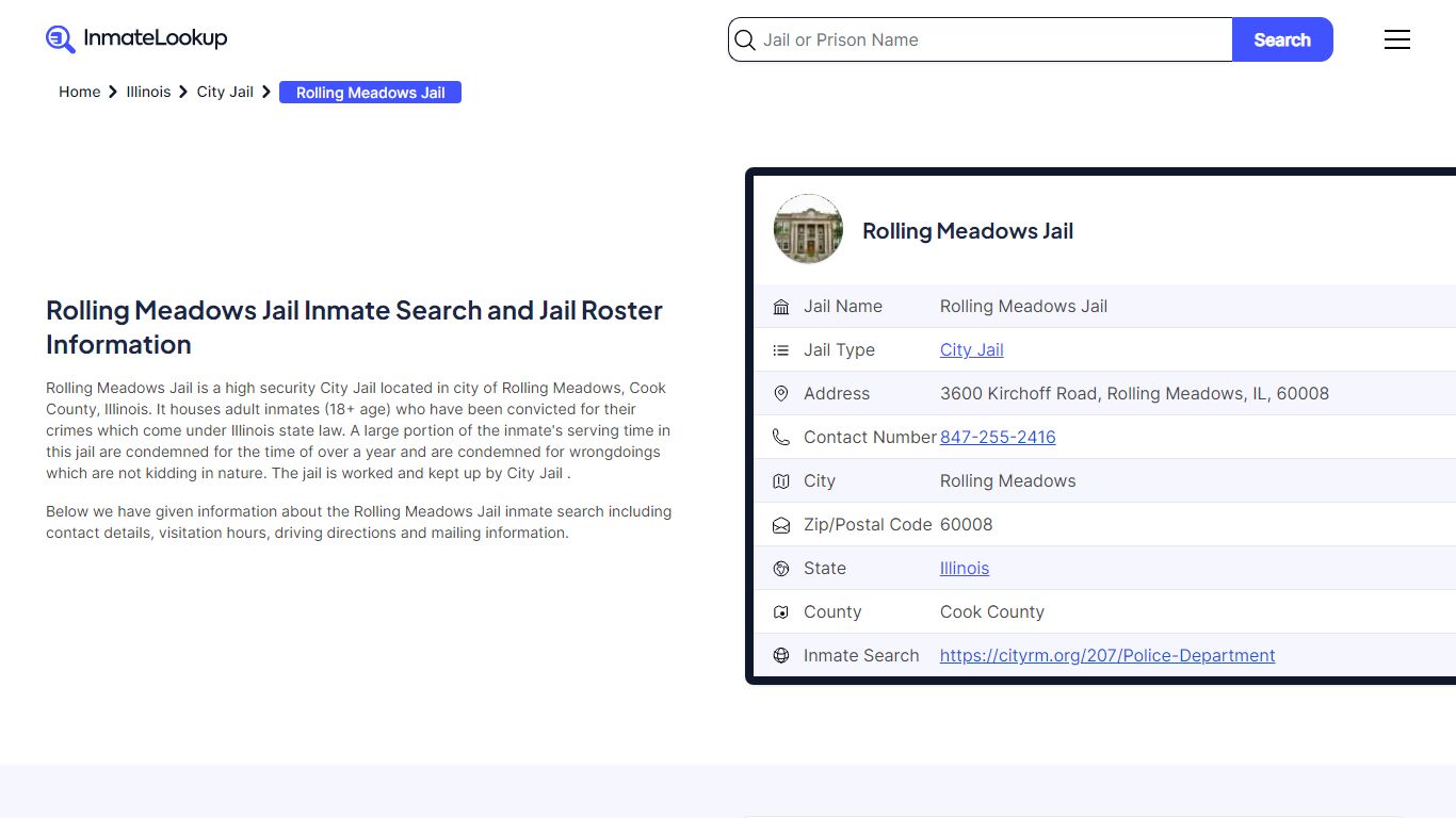 Rolling Meadows Jail Inmate Search and Jail Roster Information